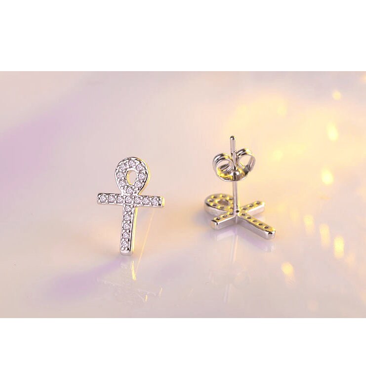 925 Sterling Silver Ankh Cross Stud Earrings