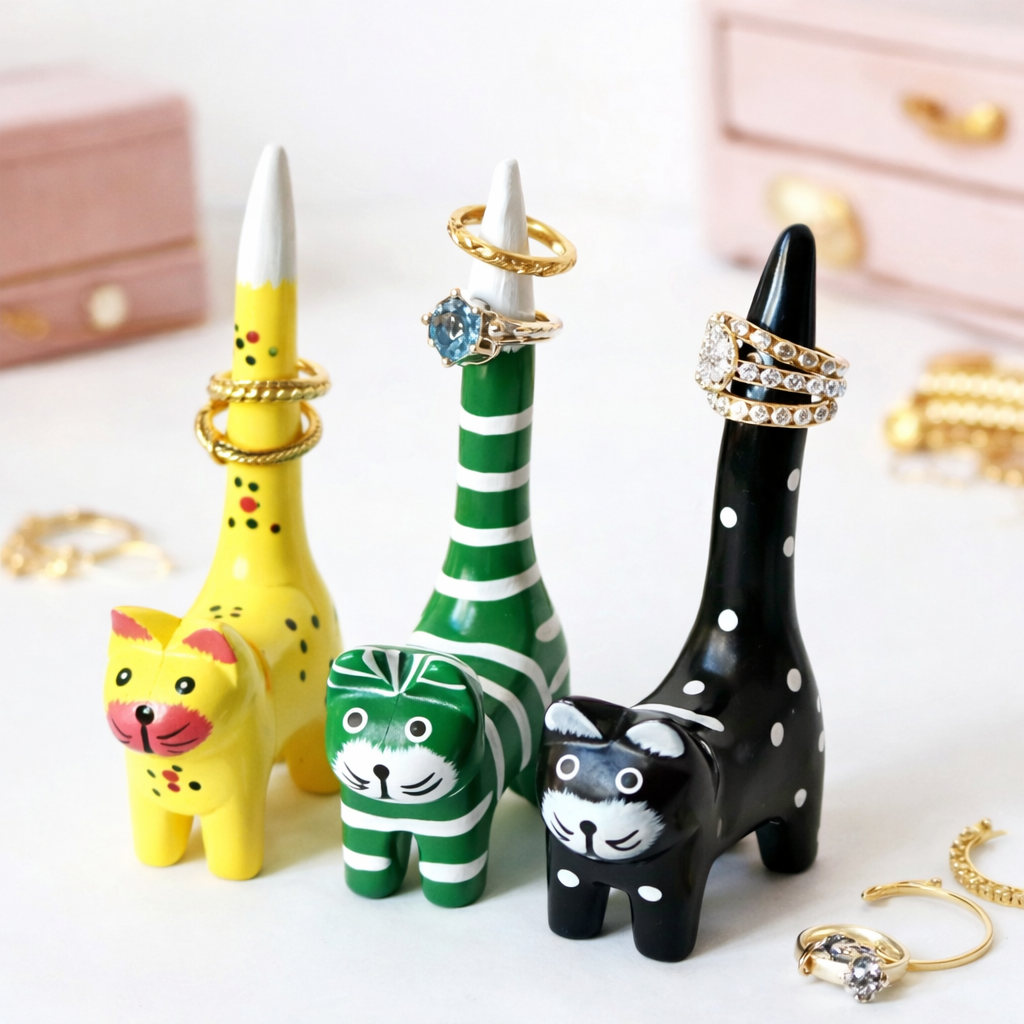 Handmade Wooden Cat Ring Holder – Cute Jewelry Organizer