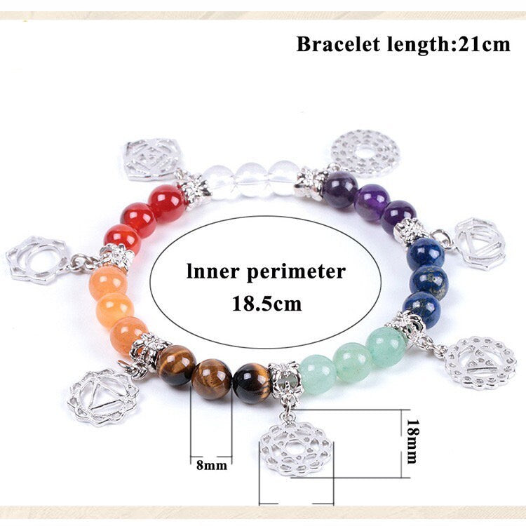 Seven Chakra Beaded Bracelet with Silver-Tone Charms