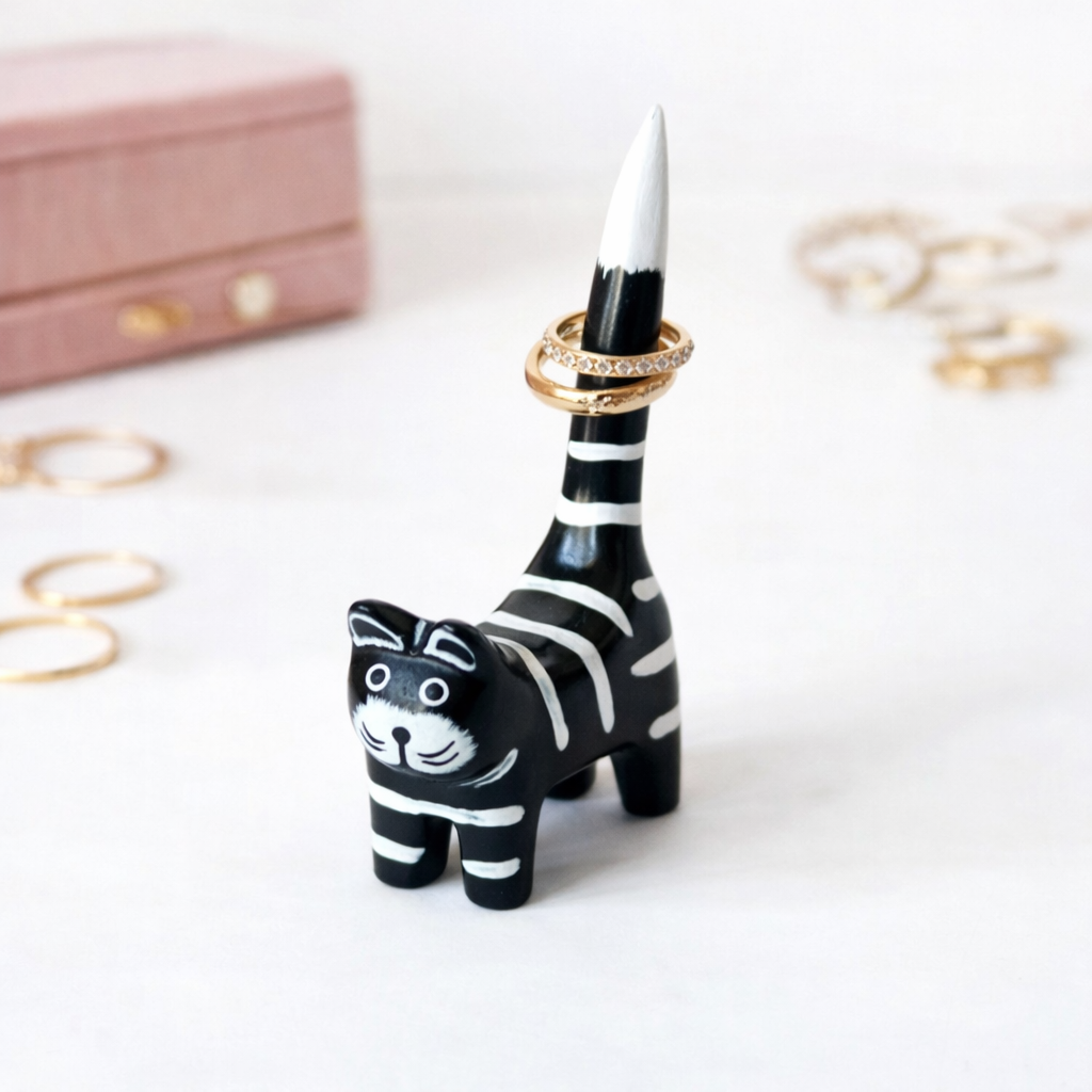 Handmade Wooden Cat Ring Holder – Cute Jewelry Organizer