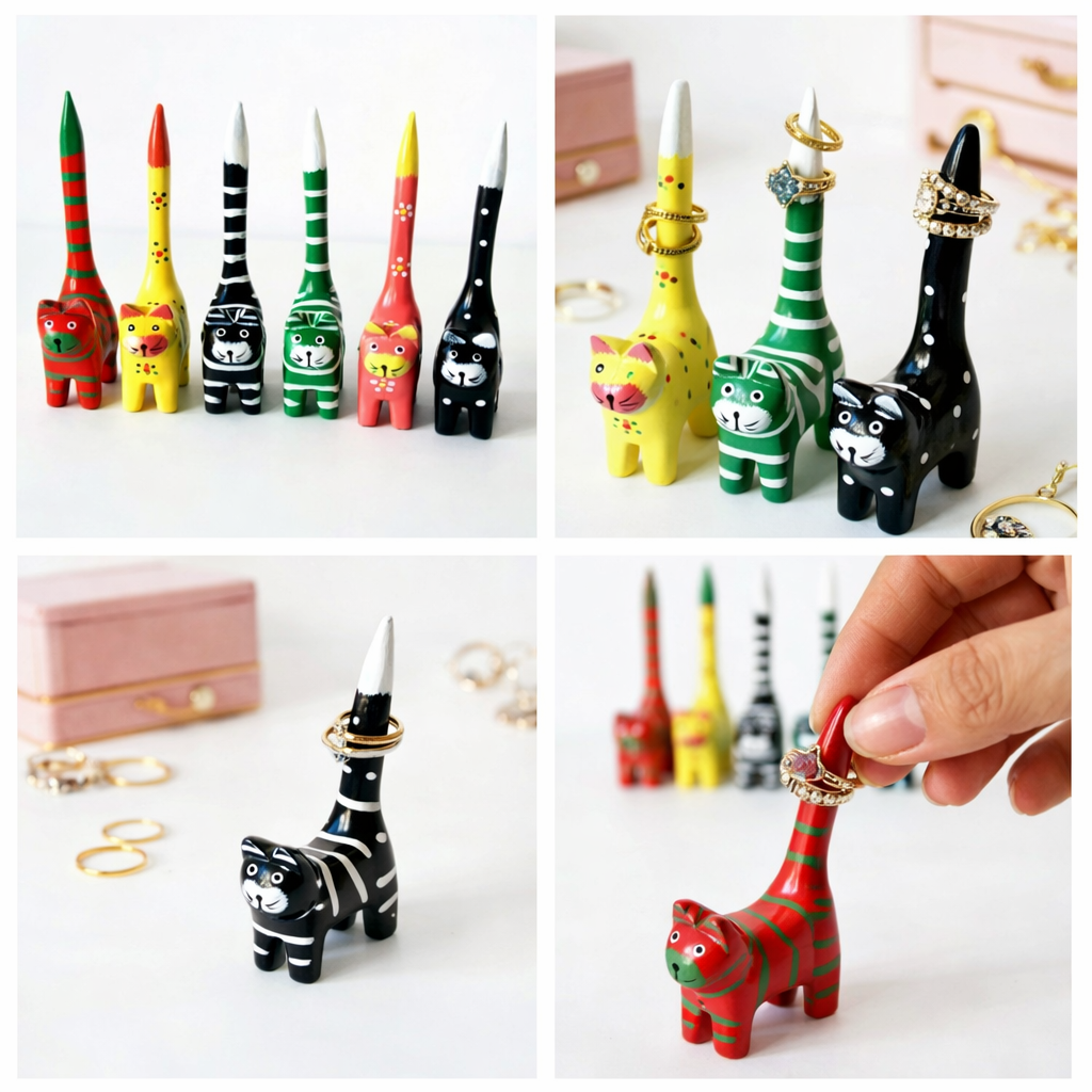 Handmade Wooden Cat Ring Holder – Cute Jewelry Organizer
