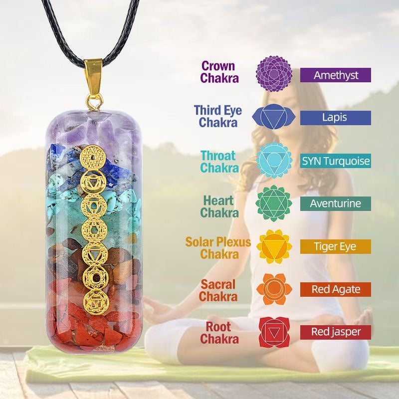 Natural Crystal Chip Resin Pendant Necklace – 6 Spiritual Designs