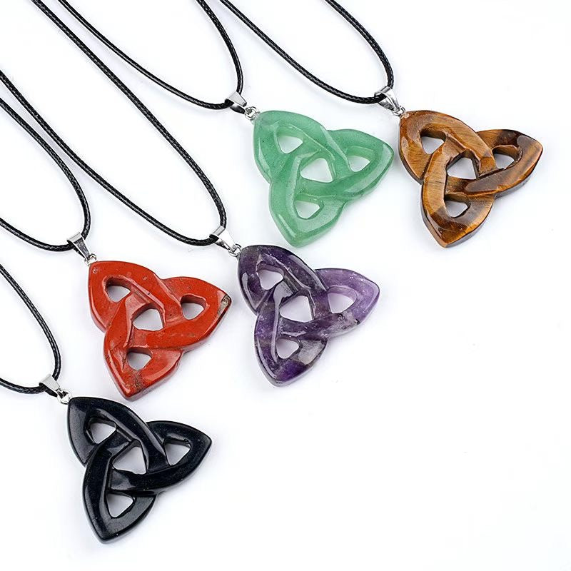 Natural Crystal Celtic Endless Knot Pendant Necklace