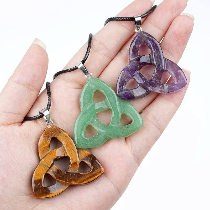 Natural Crystal Celtic Endless Knot Pendant Necklace