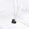 925 Sterling Silver Cat Heart Pendant Necklace – Black or White Enamel