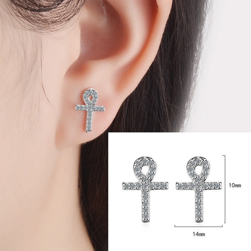 925 Sterling Silver Ankh Cross Stud Earrings