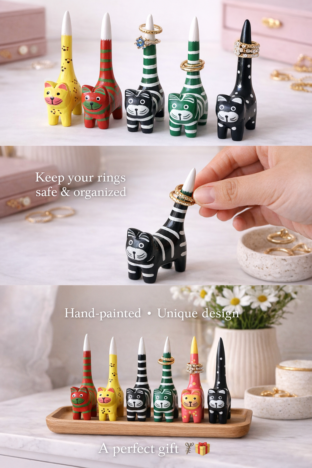 Handmade Wooden Cat Ring Holder – Cute Jewelry Organizer