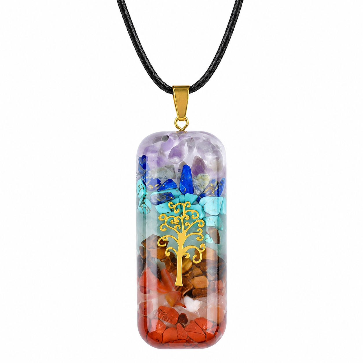 Natural Crystal Chip Resin Pendant Necklace – 6 Spiritual Designs