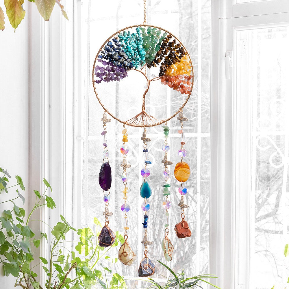 Tree of Life Crystal Sun Catcher – Gemstone Window Hanging Decor
