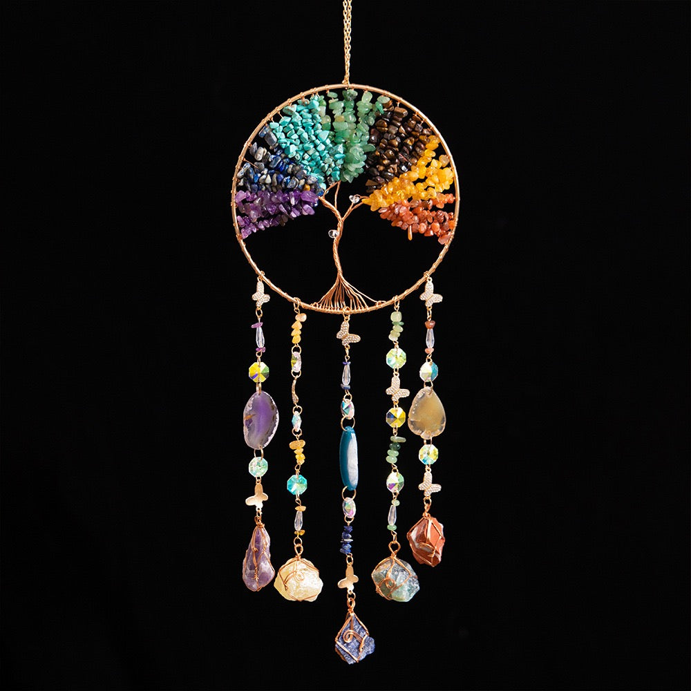 Tree of Life Crystal Sun Catcher – Gemstone Window Hanging Decor