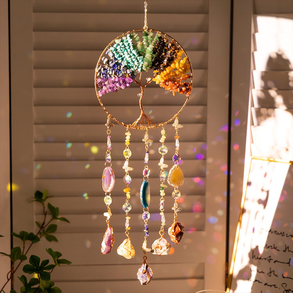 Tree of Life Crystal Sun Catcher – Gemstone Window Hanging Decor
