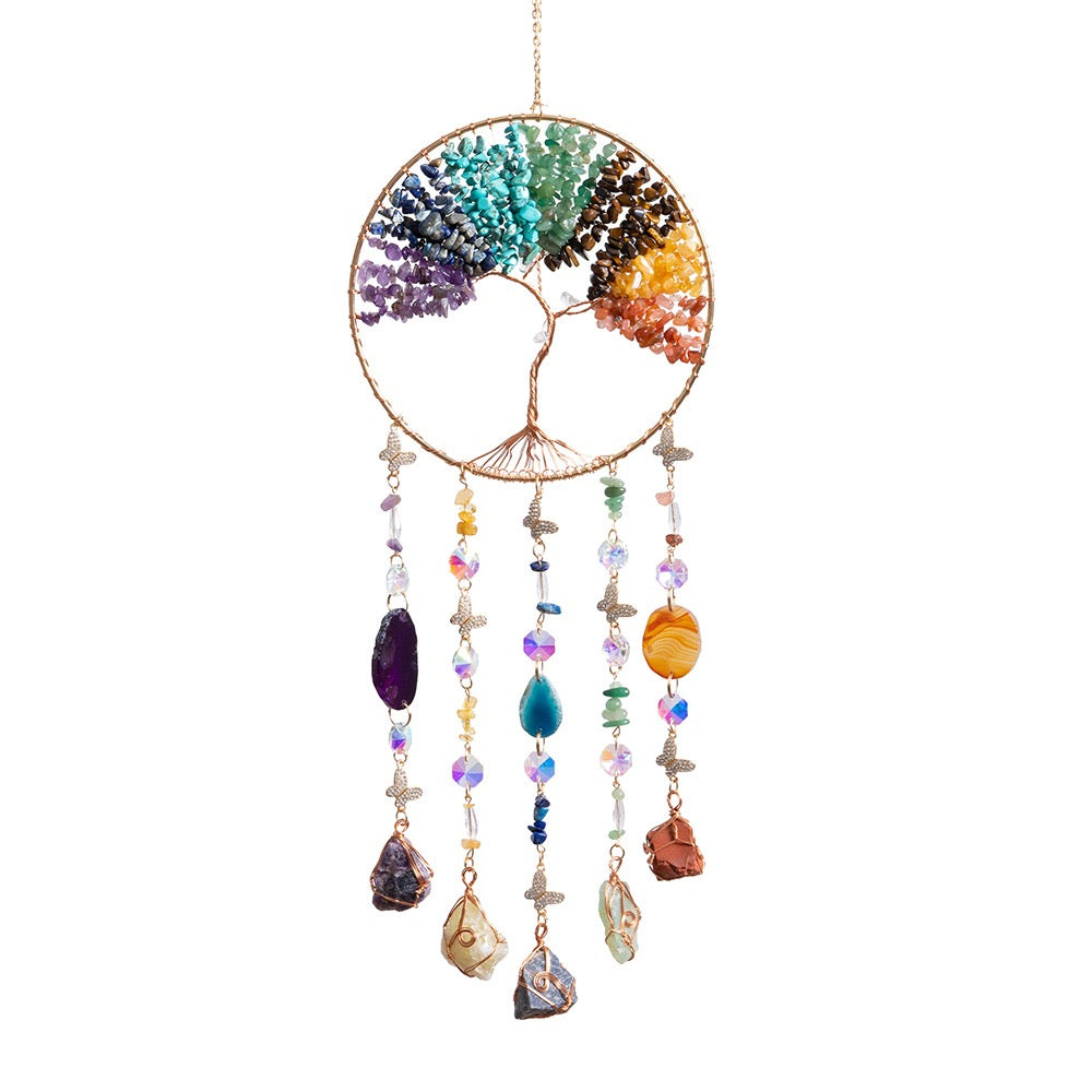 Tree of Life Crystal Sun Catcher – Gemstone Window Hanging Decor