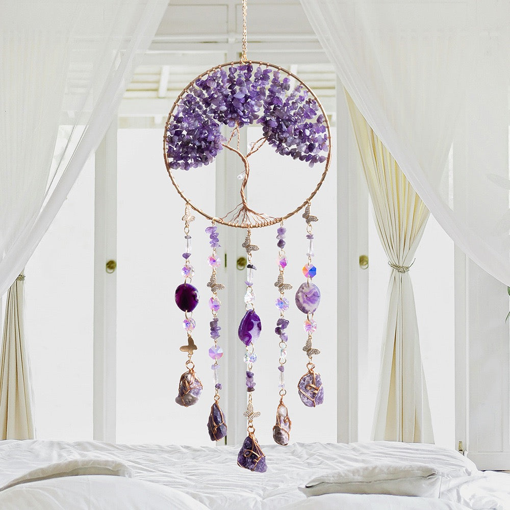 Tree of Life Crystal Sun Catcher – Gemstone Window Hanging Decor