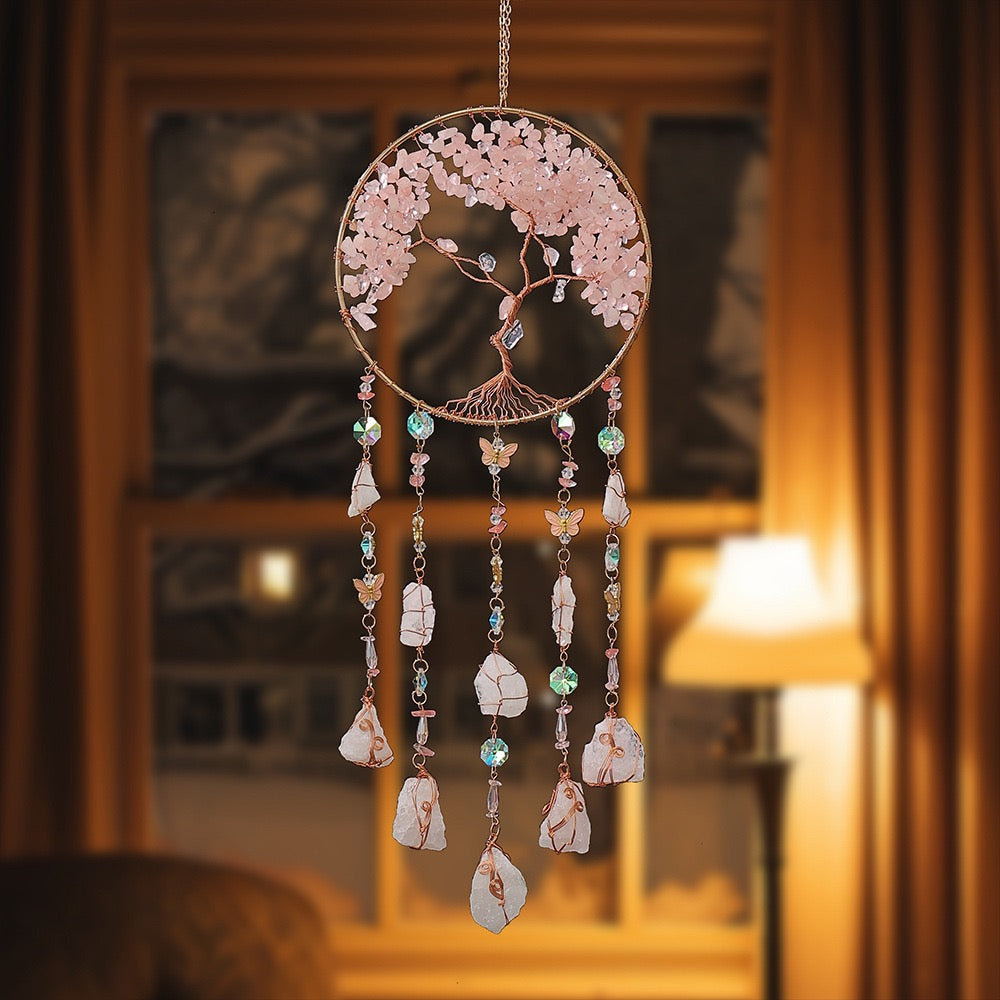Tree of Life Crystal Sun Catcher – Gemstone Window Hanging Decor
