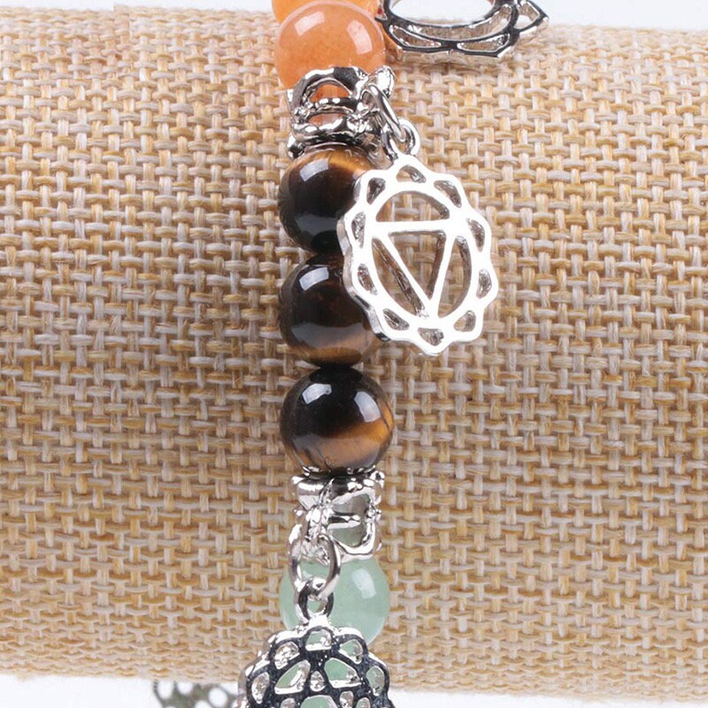 Seven Chakra Beaded Bracelet with Silver-Tone Charms