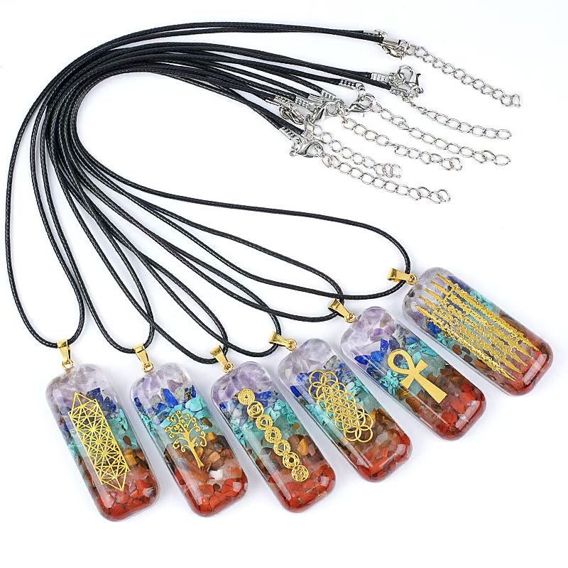 Natural Crystal Chip Resin Pendant Necklace – 6 Spiritual Designs