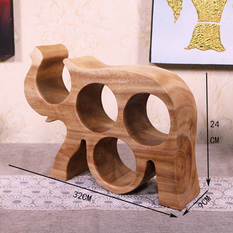 Handcrafted Wooden Elephant Wine Rack – Modern Rustic Bottle Organizer