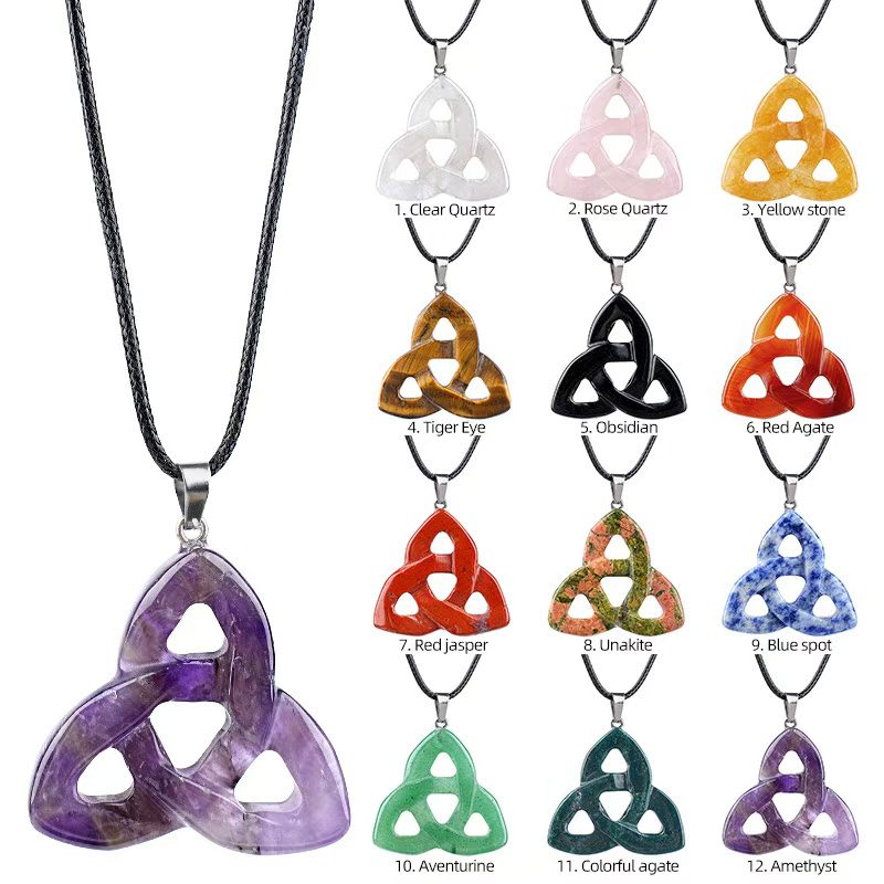 Natural Crystal Celtic Endless Knot Pendant Necklace