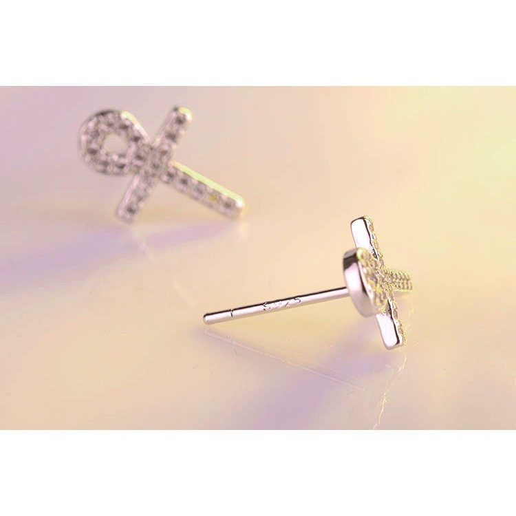 925 Sterling Silver Ankh Cross Stud Earrings