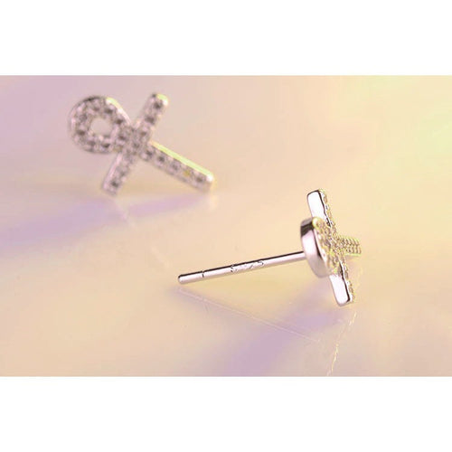 925 Sterling Silver Ankh Cross Stud Earrings