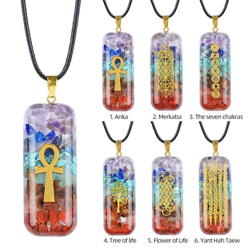 Natural Crystal Chip Resin Pendant Necklace – 6 Spiritual Designs