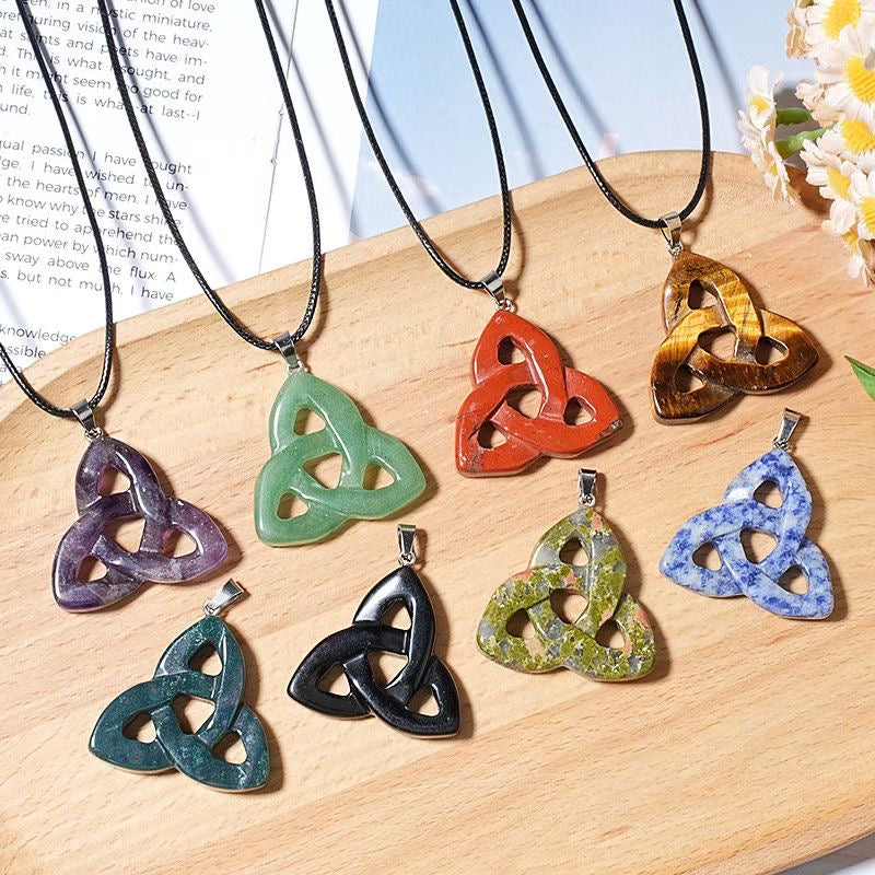 Natural Crystal Celtic Endless Knot Pendant Necklace