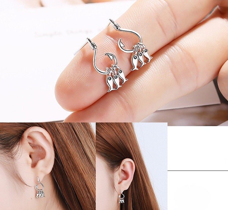 925 Silver Fish Dangle Earrings 925 Silver Fish Dangle Earrings