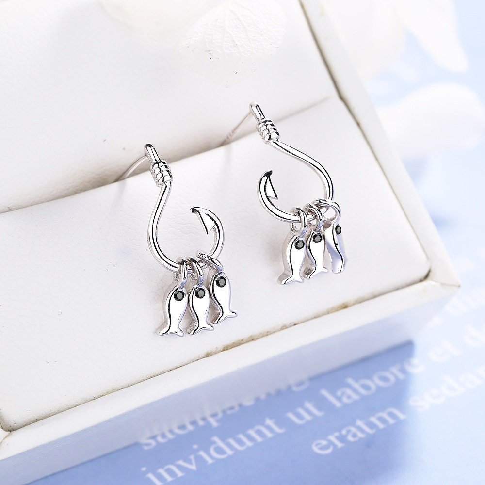 925 Silver Fish Earrings Close-Up 925 Silver Fish Earrings Close-Up