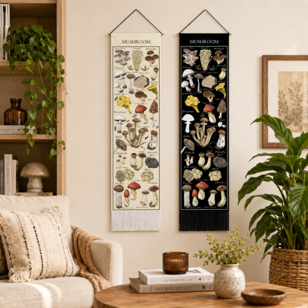 Mushroom Wall Hanging in Beige and Black