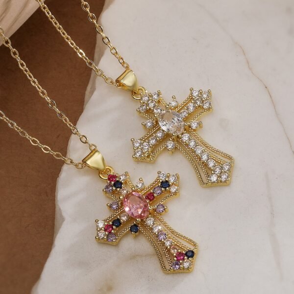 Gold Cross Necklace with Cubic Zirconia
