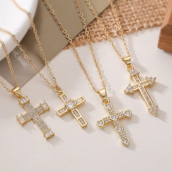 24K Gold Plated Copper Cross Necklaces – 4 Styles