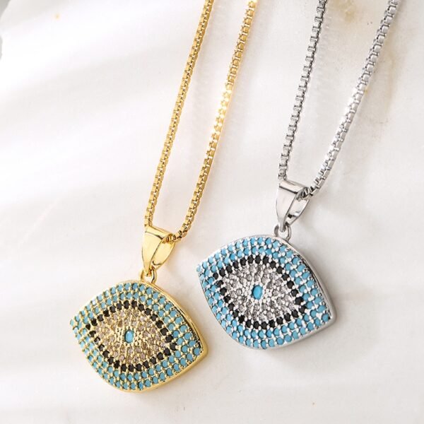 Style 1 and Style 2 evil eye pendant necklaces with cubic zirconia