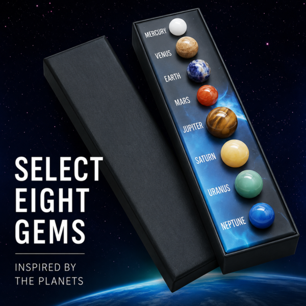 Eight planets natural gemstone set with display box