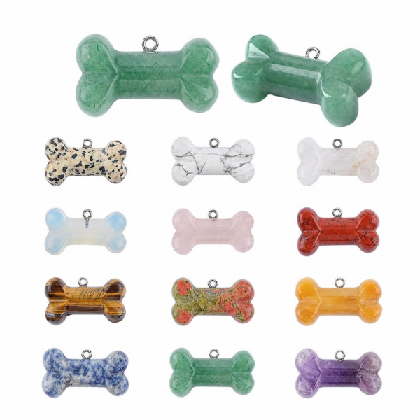 Natural Crystal Bone Pendants – Amethyst, Rose Quartz, Tiger Eye and Aventurine