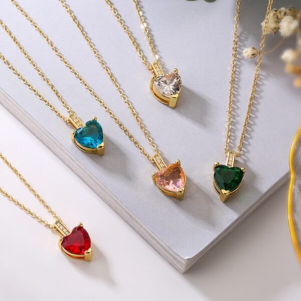 Heart CZ pendant necklace in red blue and green
